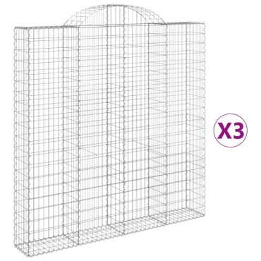vidaXL Συρματοκιβώτια Τοξωτά 3 τεμ. 200x30x200/220 εκ. Γαλβαν. Ατσάλι