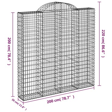vidaXL Συρματοκιβώτια Τοξωτά 3 τεμ. 200x30x200/220 εκ. Γαλβαν. Ατσάλι