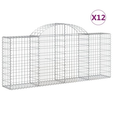 vidaXL Συρματοκιβώτια Τοξωτά 12 τεμ. 200x30x80/100 εκ. Γαλβαν. Ατσάλι