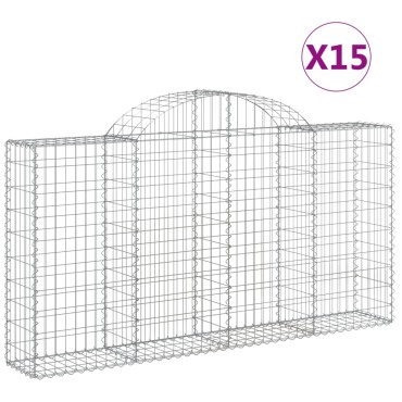 vidaXL Συρματοκιβώτια Τοξωτά 15 τεμ. 200x30x100/120 εκ. Γαλβαν. Ατσάλι