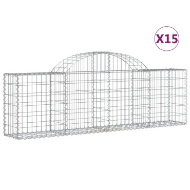vidaXL Συρματοκιβώτια Τοξωτά 15 τεμ. 200x30x60/80 εκ. Γαλβαν. Ατσάλι