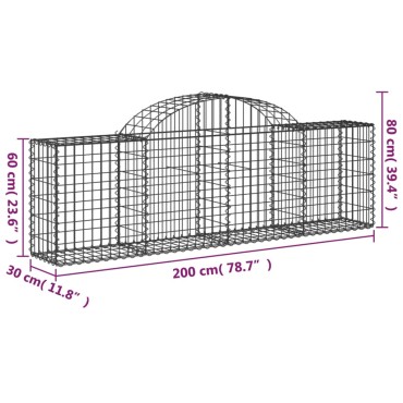 vidaXL Συρματοκιβώτια Τοξωτά 15 τεμ. 200x30x60/80 εκ. Γαλβαν. Ατσάλι