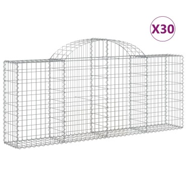 vidaXL Συρματοκιβώτια Τοξωτά 30 τεμ. 200x30x80/100 εκ. Γαλβαν. Ατσάλι