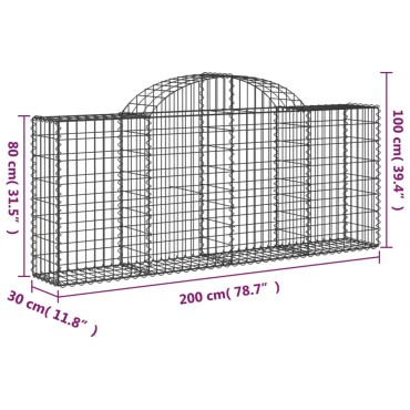 vidaXL Συρματοκιβώτια Τοξωτά 30 τεμ. 200x30x80/100 εκ. Γαλβαν. Ατσάλι