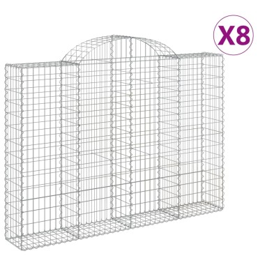 vidaXL Συρματοκιβώτια Τοξωτά 8 τεμ. 200x30x140/160 εκ. Γαλβαν. Ατσάλι