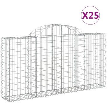 vidaXL Συρματοκιβώτια Τοξωτά 25 τεμ. 200x30x100/120 εκ. Γαλβαν. Ατσάλι