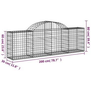 vidaXL Συρματοκιβώτια Τοξωτά 13 τεμ. 200x30x60/80 εκ. Γαλβαν. Ατσάλι