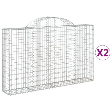 vidaXL Συρματοκιβώτια Τοξωτά 2 τεμ. 200x30x120/140 εκ. Γαλβαν. Ατσάλι