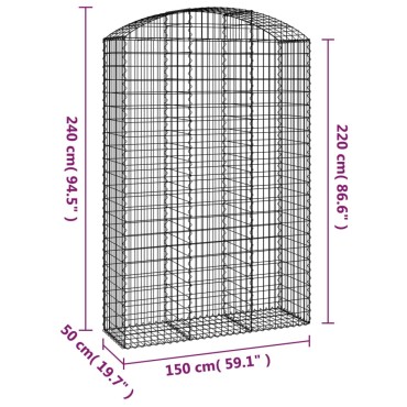 vidaXL Συρματοκιβώτιο Τοξωτό 150x50x220/240εκ. από Γαλβανισμένο Χάλυβα
