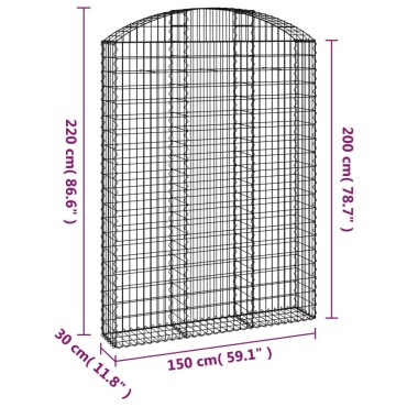vidaXL Συρματοκιβώτιο Τοξωτό 150x30x200/220εκ. από Γαλβανισμένο Χάλυβα