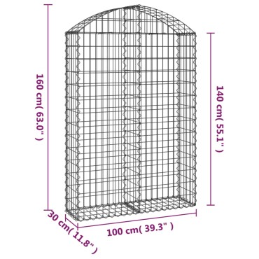 vidaXL Συρματοκιβώτιο Τοξωτό 100x30x140/160εκ. από Γαλβανισμένο Χάλυβα