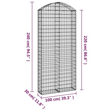 vidaXL Συρματοκιβώτιο Τοξωτό 100x30x220/240εκ. από Γαλβανισμένο Χάλυβα