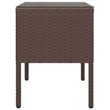 vidaXL Βοηθητικό Τραπεζάκι Καφέ 53x37x48cm Συνθ. Ρατάν/ Ψημένο Γυαλί 1 τεμ.