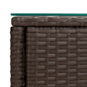 vidaXL Βοηθητικό Τραπεζάκι Καφέ 53x37x48cm Συνθ. Ρατάν/ Ψημένο Γυαλί 1 τεμ.