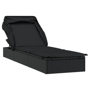 vidaXL Ξαπλώστρα Πτυσσόμενη Οροφή Μαύρη 213x63x97cm Συνθ. Ρατάν 1 τεμ.