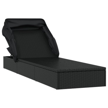 vidaXL Ξαπλώστρα Πτυσσόμενη Οροφή Μαύρη 213x63x97cm Συνθ. Ρατάν 1 τεμ.