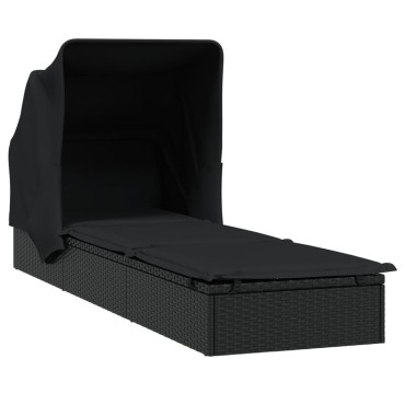 vidaXL Ξαπλώστρα Πτυσσόμενη Οροφή Μαύρη 213x63x97cm Συνθ. Ρατάν 1 τεμ.