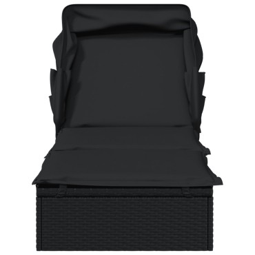 vidaXL Ξαπλώστρα Πτυσσόμενη Οροφή Μαύρη 213x63x97cm Συνθ. Ρατάν 1 τεμ.