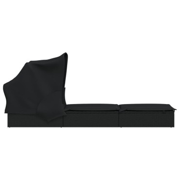 vidaXL Ξαπλώστρα Πτυσσόμενη Οροφή Μαύρη 213x63x97cm Συνθ. Ρατάν 1 τεμ.