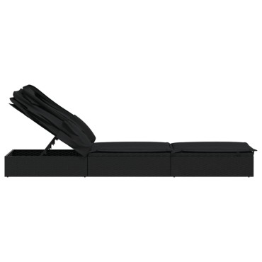 vidaXL Ξαπλώστρα Πτυσσόμενη Οροφή Μαύρη 213x63x97cm Συνθ. Ρατάν 1 τεμ.