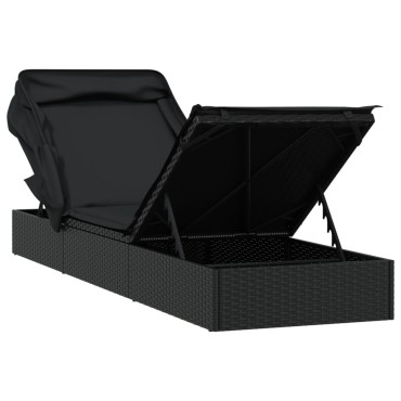 vidaXL Ξαπλώστρα Πτυσσόμενη Οροφή Μαύρη 213x63x97cm Συνθ. Ρατάν 1 τεμ.