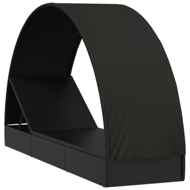 vidaXL Ξαπλώστρα Στρογγυλή Οροφή Μαύρη 211x57x140cm Συνθ. Ρατάν 1 τεμ.