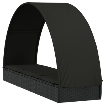 vidaXL Ξαπλώστρα Στρογγυλή Οροφή Μαύρη 211x57x140cm Συνθ. Ρατάν 1 τεμ.