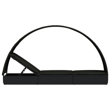 vidaXL Ξαπλώστρα Στρογγυλή Οροφή Μαύρη 211x57x140cm Συνθ. Ρατάν 1 τεμ.