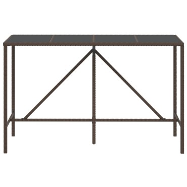 vidaXL Τραπέζι Μπαρ με Γυάλ. Επιφάνεια Καφέ 180x70x110cm Συνθ. Ρατάν 1 τεμ.