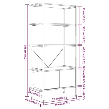 vidaXL Ραφιέρα 5 Επιπέδων με Ντουλάπι 80x40x163cm Ατσάλι/Επεξ. Ξύλο 1 τεμ.