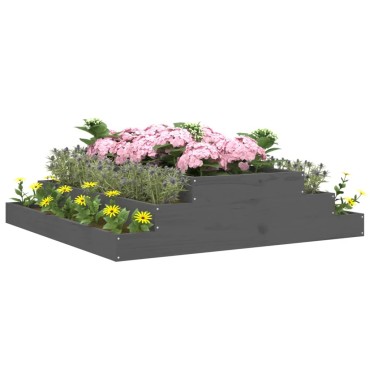 vidaXL Ζαρντινιέρα Γκρι 110 x 110 x 27 εκ. από Μασίφ Ξύλο Πεύκου
