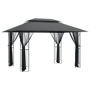 vidaXL Κιόσκι με Πλευρικά Τοιχώματα Ανθρακί 400x300x270 εκ. από Ατσάλι