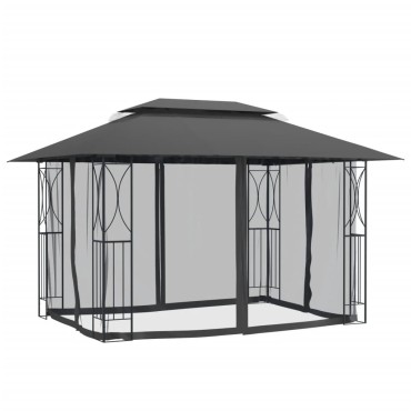 vidaXL Κιόσκι με Πλευρικά Τοιχώματα Ανθρακί 400x300x270 εκ. από Ατσάλι