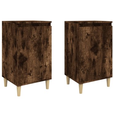 vidaXL Κομοδίνα 2 τεμ. Καπνιστή Δρυς 40x35x70cm Επεξεργασμένο Ξύλο