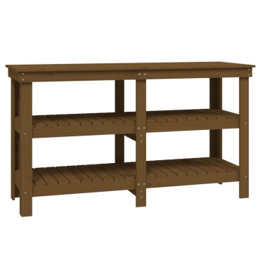 vidaXL Πάγκος Εργασίας Μελί Καφέ 142,5 x 50 x 80 εκ. Μασίφ Ξύλο Πεύκου