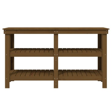 vidaXL Πάγκος Εργασίας Μελί Καφέ 142,5 x 50 x 80 εκ. Μασίφ Ξύλο Πεύκου