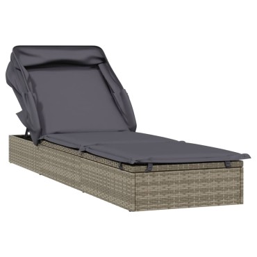 vidaXL Ξαπλώστρα με Πτυσσόμενη Οροφή Γκρι 213x63x97cm Συνθ. Ρατάν 1 τεμ.