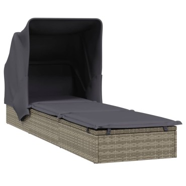 vidaXL Ξαπλώστρα με Πτυσσόμενη Οροφή Γκρι 213x63x97cm Συνθ. Ρατάν 1 τεμ.