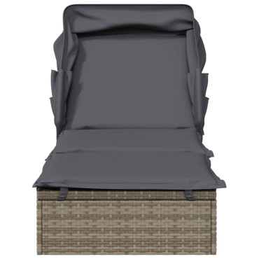 vidaXL Ξαπλώστρα με Πτυσσόμενη Οροφή Γκρι 213x63x97cm Συνθ. Ρατάν 1 τεμ.