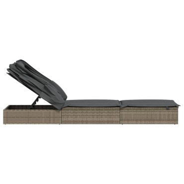 vidaXL Ξαπλώστρα με Πτυσσόμενη Οροφή Γκρι 213x63x97cm Συνθ. Ρατάν 1 τεμ.