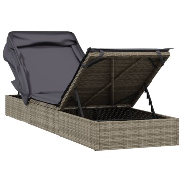vidaXL Ξαπλώστρα με Πτυσσόμενη Οροφή Γκρι 213x63x97cm Συνθ. Ρατάν 1 τεμ.