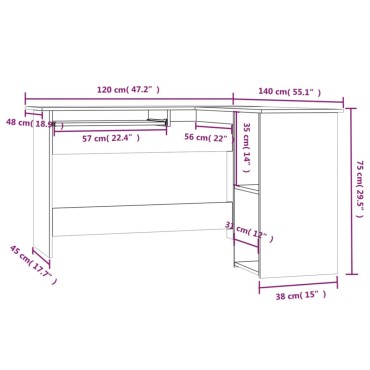 vidaXL Γραφείο Γωνιακό Καφέ Δρυς 120x140x75cm Επεξεργασμένο Ξύλο 1 τεμ.