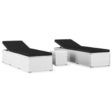 vidaXL Σετ Ξαπλώστρες με Τραπέζι 3 τεμ. Λευκό από Συνθετικό Ρατάν 40x40x40cm