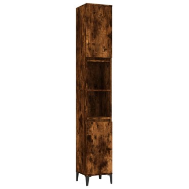 vidaXL Ντουλάπι Μπάνιου Καπνιστή Δρυς 30x30x190cm Επεξεργασμένο Ξύλο 1 τεμ.