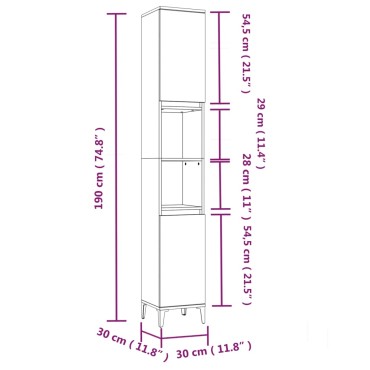 vidaXL Ντουλάπι Μπάνιου Καπνιστή Δρυς 30x30x190cm Επεξεργασμένο Ξύλο 1 τεμ.