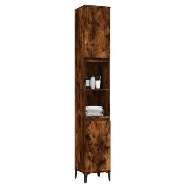 vidaXL Ντουλάπι Μπάνιου Καπνιστή Δρυς 30x30x190cm Επεξεργασμένο Ξύλο 1 τεμ.