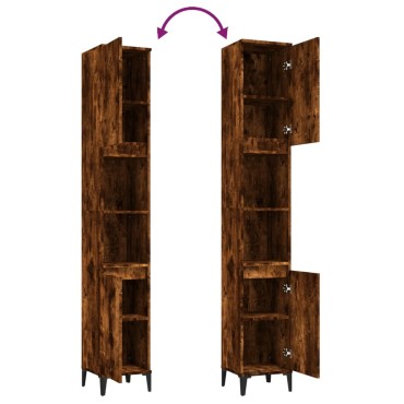 vidaXL Ντουλάπι Μπάνιου Καπνιστή Δρυς 30x30x190cm Επεξεργασμένο Ξύλο 1 τεμ.