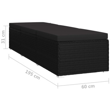 vidaXL Σετ Ξαπλώστρες με Τραπέζι 3 τεμ. Μαύρο από Συνθετικό Ρατάν 40x40x40cm