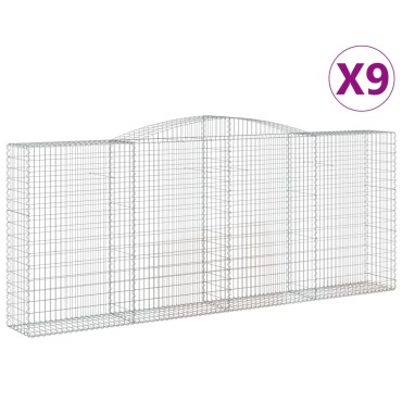 vidaXL Συρματοκιβώτια Τοξωτά 9 τεμ. 400x50x160/180 εκ. Γαλβαν. Ατσάλι