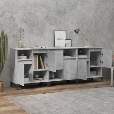 vidaXL Ντουλάπια 3 τεμ. Γκρι Σκυροδέματος 60x35x70cm Επεξεργ. Ξύλο
